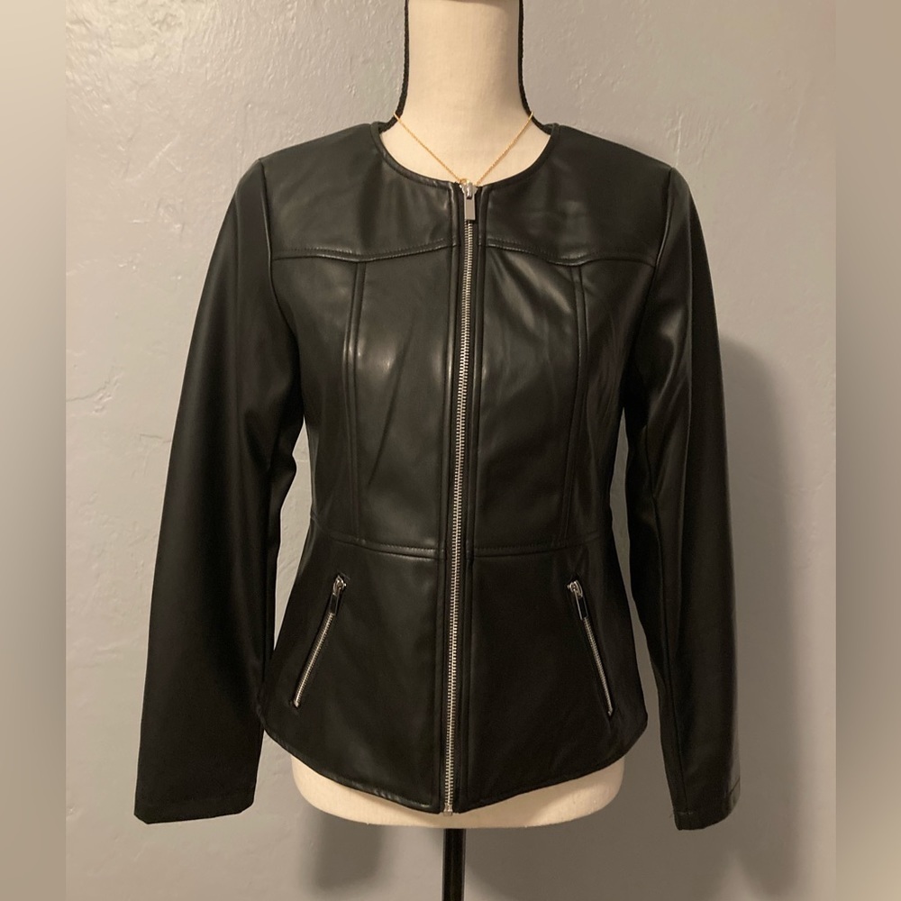 NWT Black Tahari Faux Leather women’s Jacket.